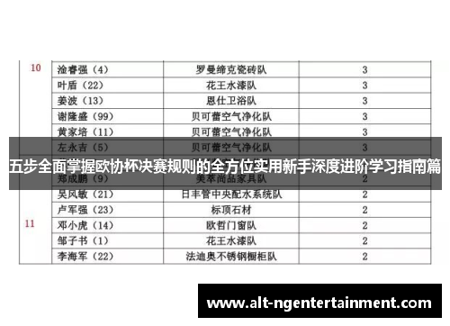 五步全面掌握欧协杯决赛规则的全方位实用新手深度进阶学习指南篇