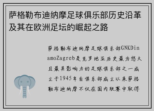 萨格勒布迪纳摩足球俱乐部历史沿革及其在欧洲足坛的崛起之路